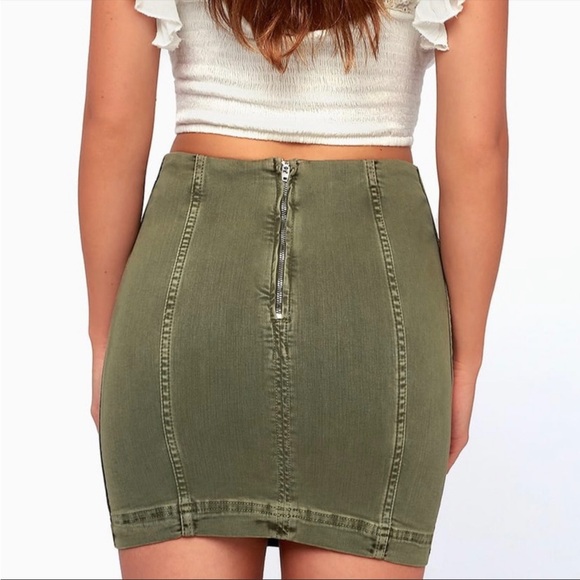 FREE PEOPLE NWT Army Olive Green Stretch Denim Cotton Fitted Mini Skirt Sz 2 - Picture 10 of 16